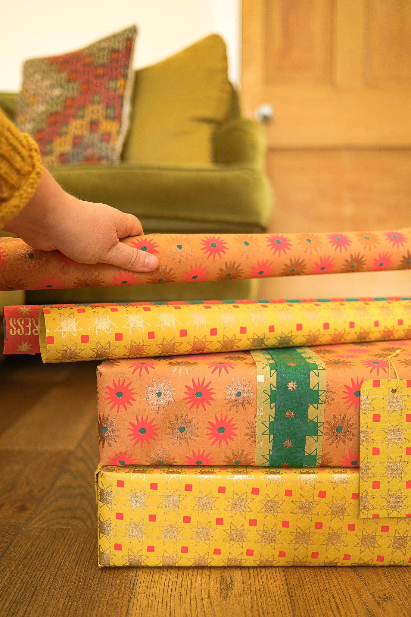 Copper Bloom Screen Printed Christmas Gift Wrap
