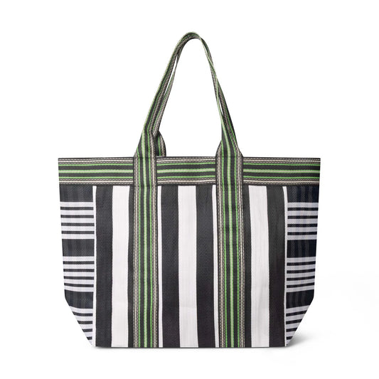 Eco Woven Wide Shopper/Beach Bag - Jet and Grass Green - THE BRISTOL ARTISAN