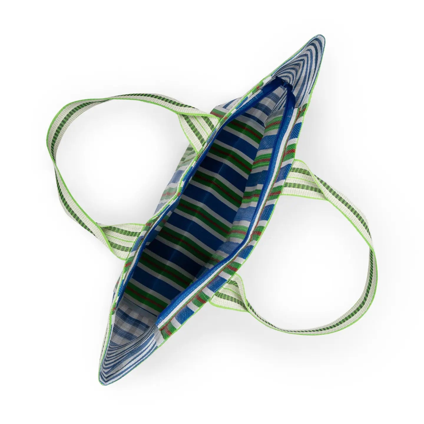 Eco Woven Shopper/Beach Bag - Blue and Green Stripe - THE BRISTOL ARTISAN