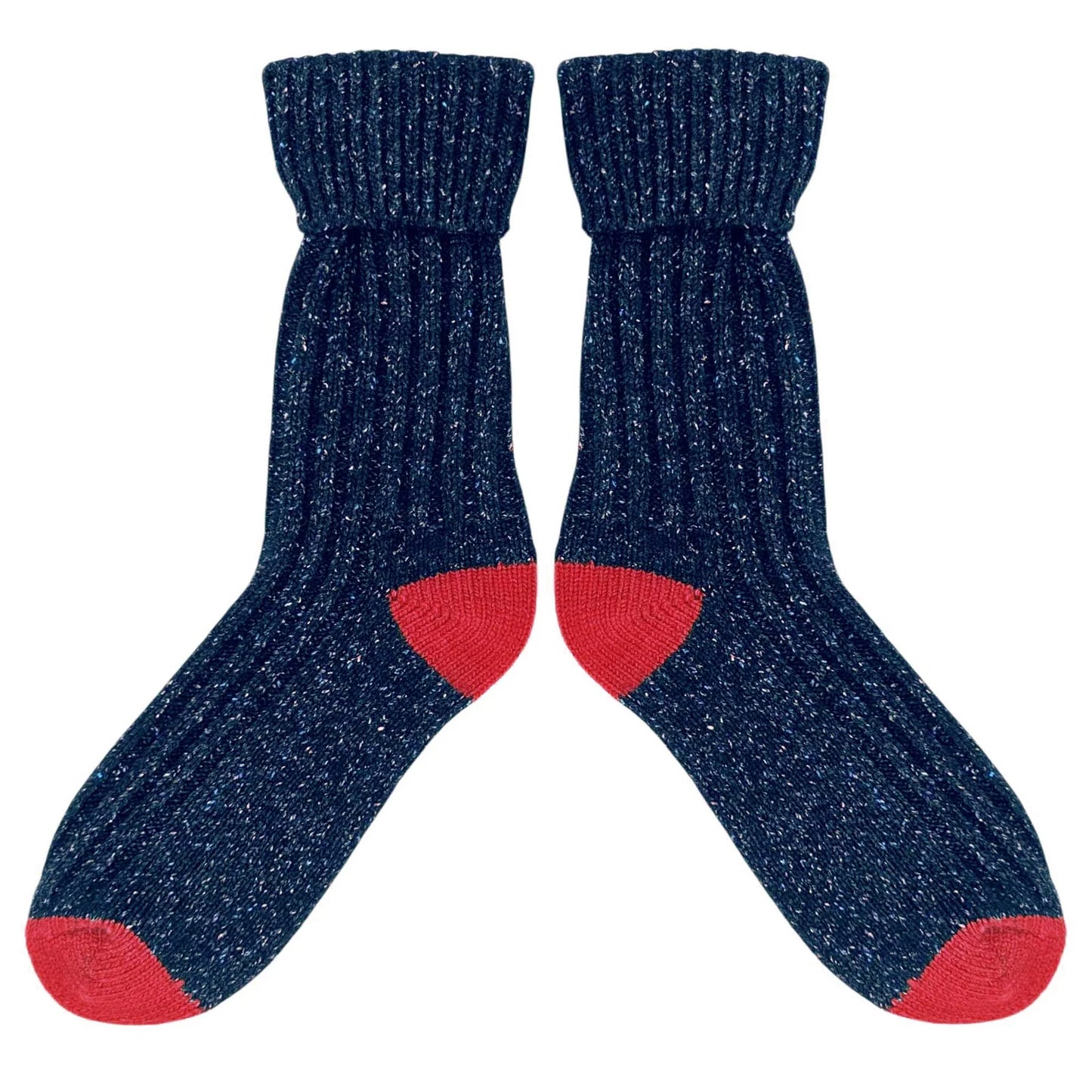 Recycled Unisex Silk Blend Ribbed Socks - Navy & Red