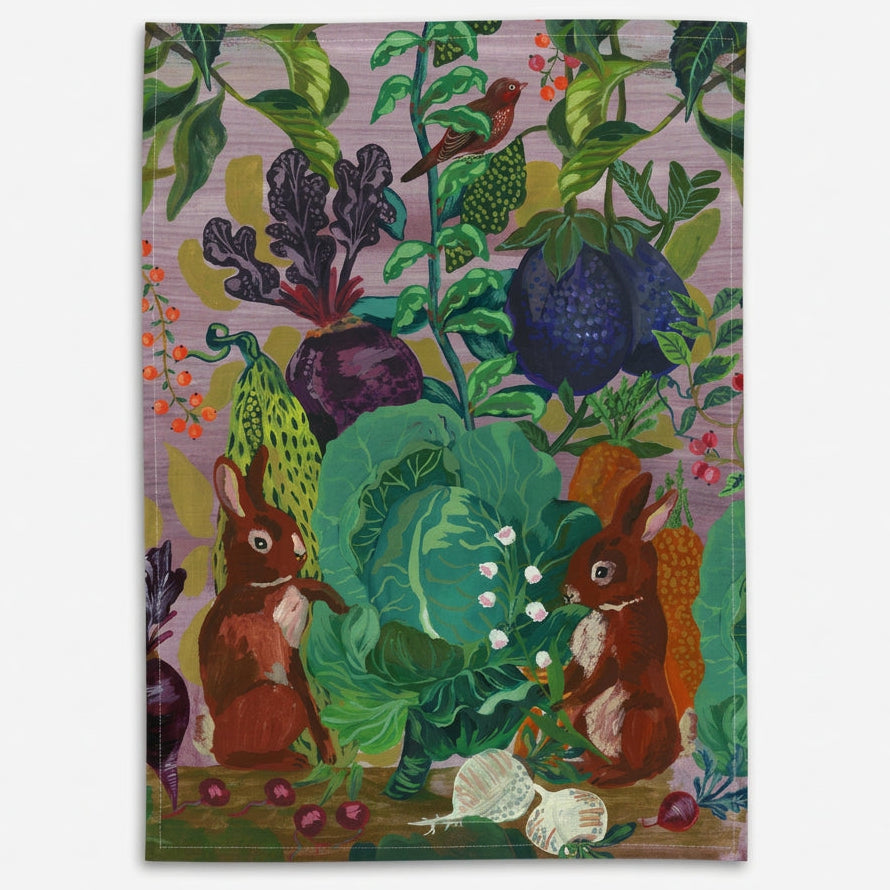 Rabbits in the cabbage patch Linen Tea Towel - THE BRISTOL ARTISAN