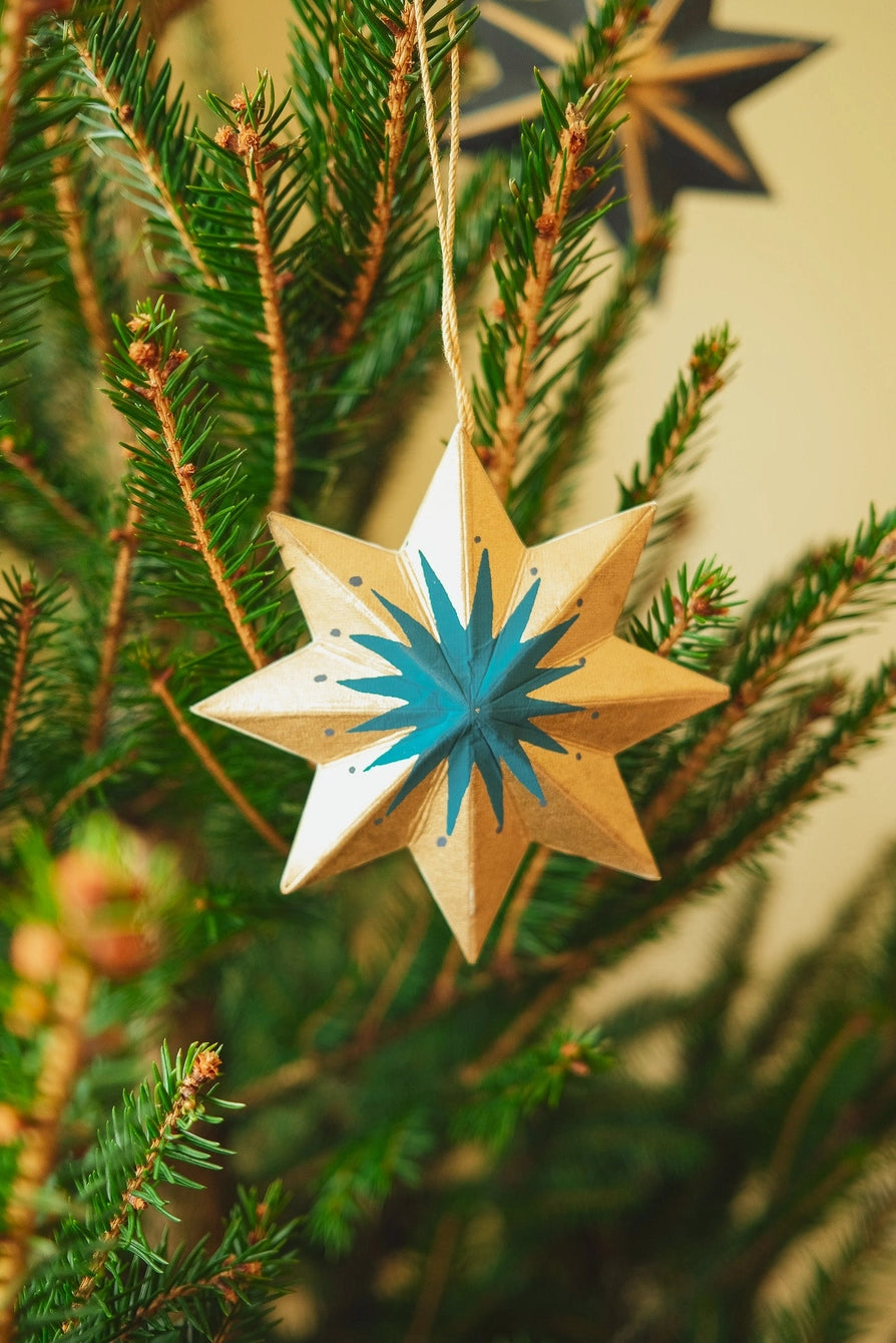 Golden Paper Star Christmas Decoration