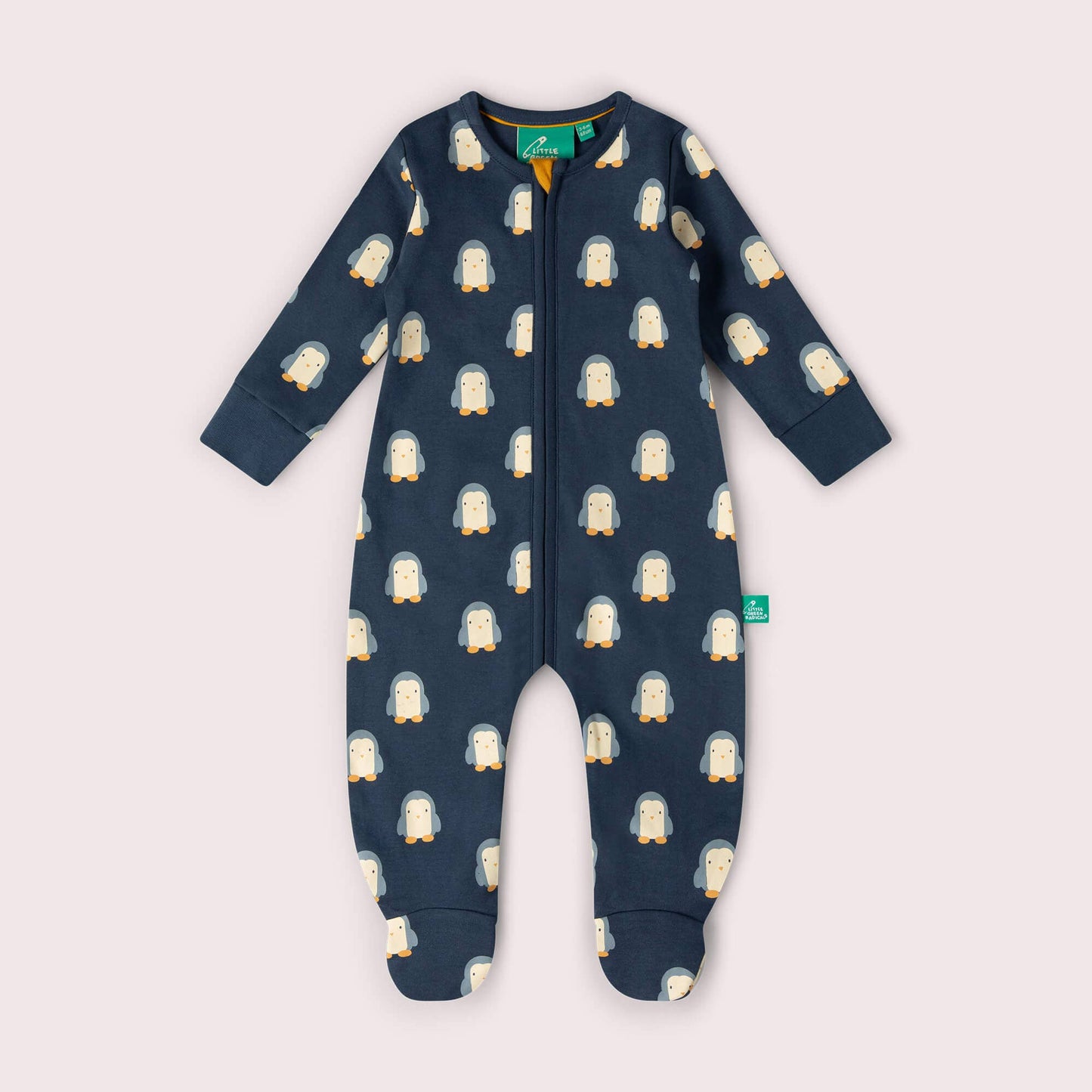 Blue Penguins Zip Organic Babygrow