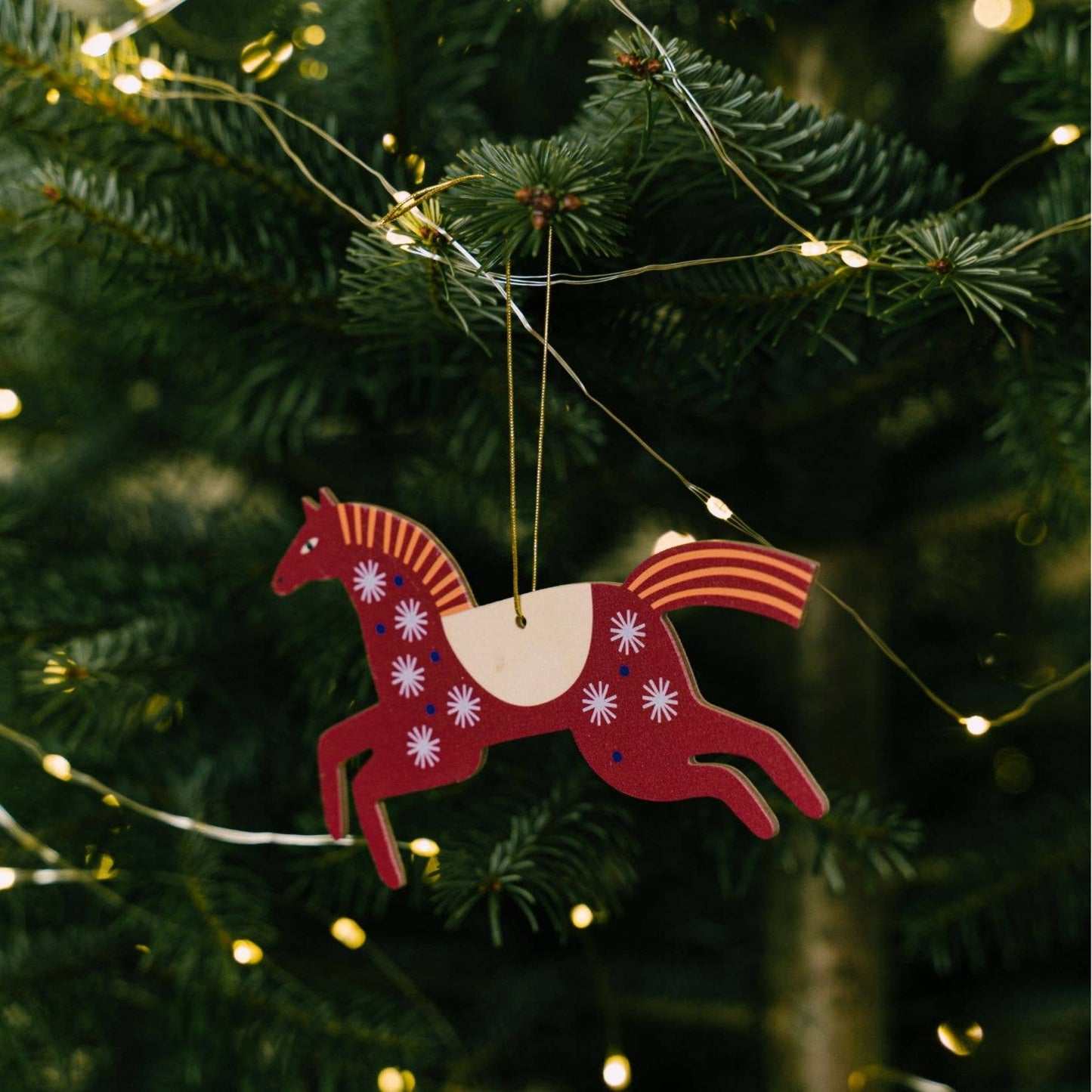 Wooden Horse Christmas tree hanging decoration