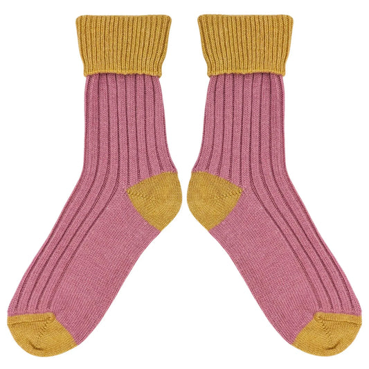 Cashmere Blend Slouch Socks - Dusky Pink & Gold - UK 4-7 - THE BRISTOL ARTISAN