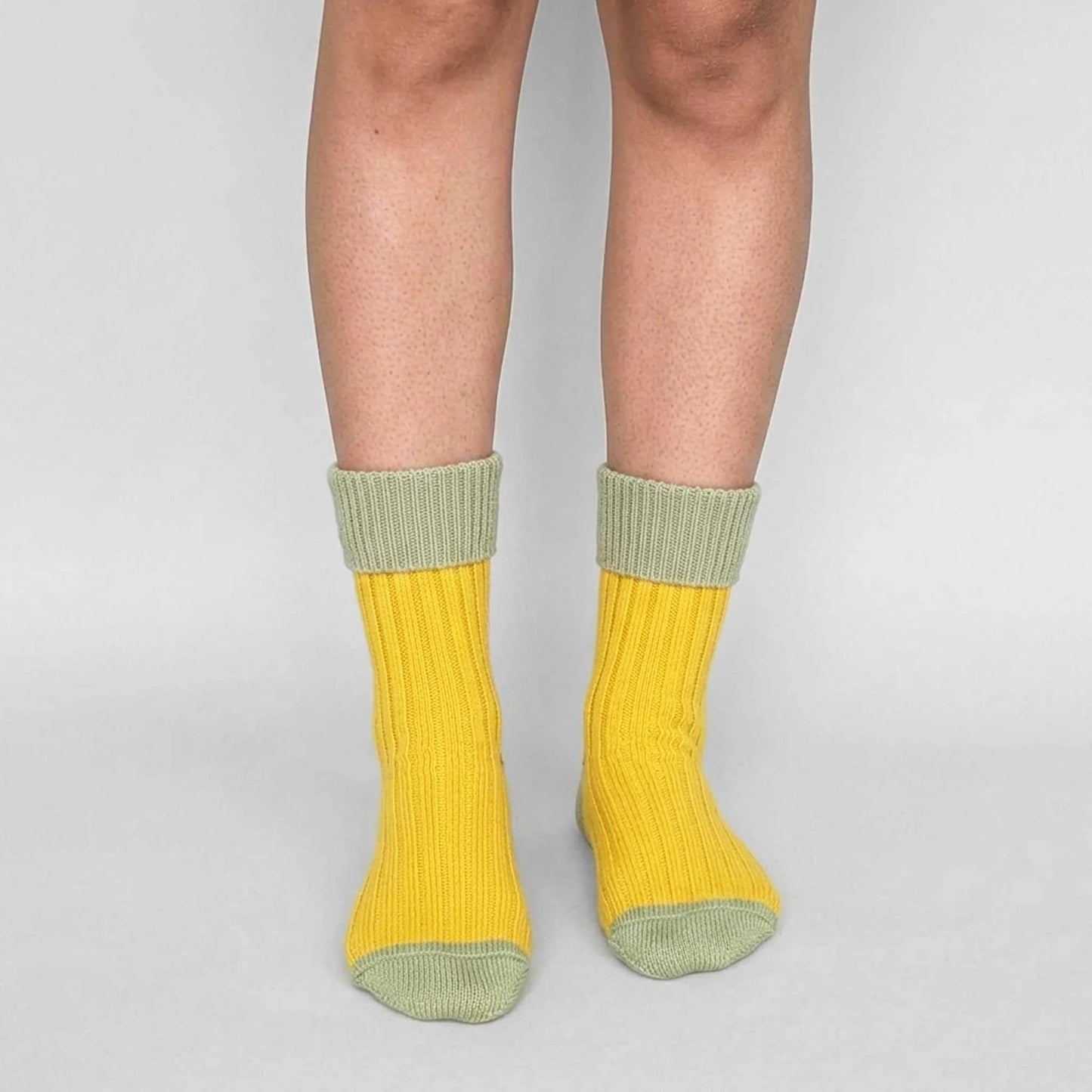 Cashmere Blend Slouch Socks - Yellow & Mint - UK 4-7 - THE BRISTOL ARTISAN