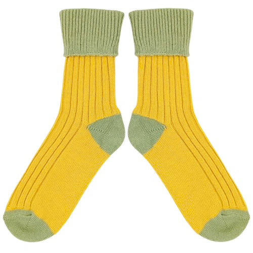 Cashmere Blend Slouch Socks - Yellow & Mint - UK 4-7 - THE BRISTOL ARTISAN