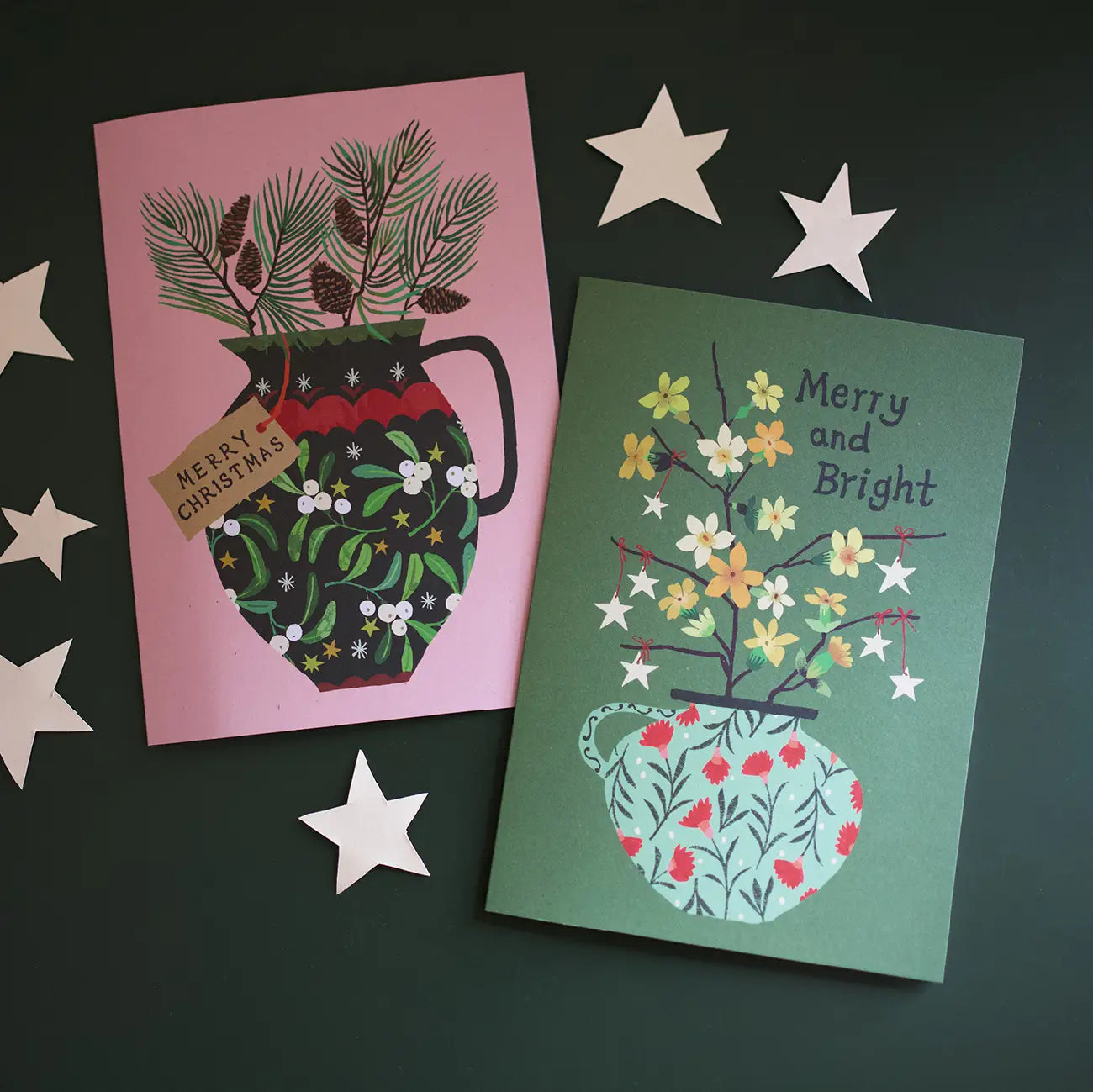 Christmas Greetings Card Pack -Merry & Bright -Mistletoe Jug - THE BRISTOL ARTISAN