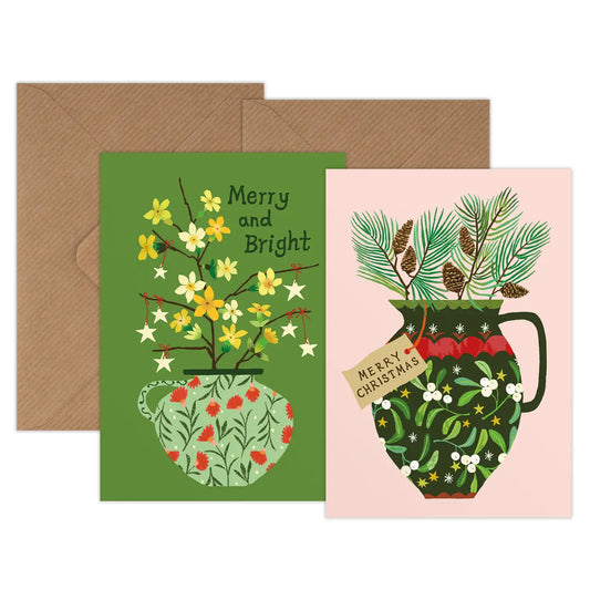 Christmas Greetings Card Pack -Merry & Bright -Mistletoe Jug - THE BRISTOL ARTISAN