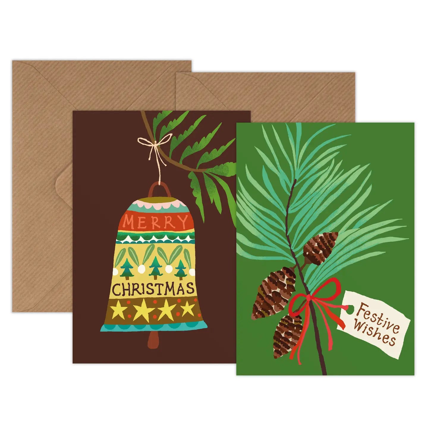Christmas Mini Card Pack - Festive Pines & Christmas Bell - THE BRISTOL ARTISAN
