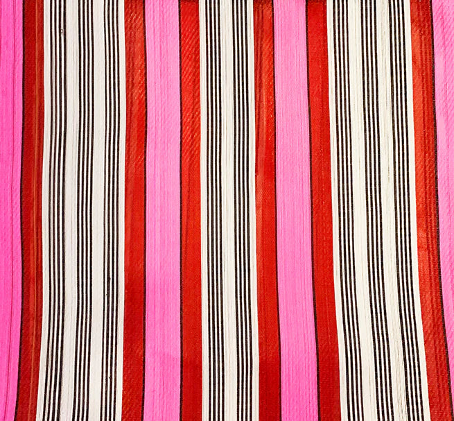 Eco Woven Shopper/Beach Bag - Magenta, Guardsmen Red and Pearl Stripe - THE BRISTOL ARTISAN
