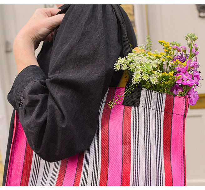 Eco Woven Shopper/Beach Bag - Magenta, Guardsmen Red and Pearl Stripe - THE BRISTOL ARTISAN
