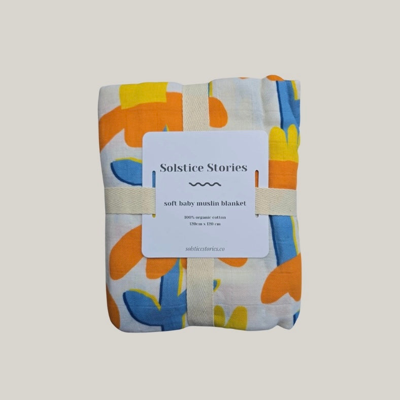 Large Organic Cotton Muslin Blanket - Sunflowers