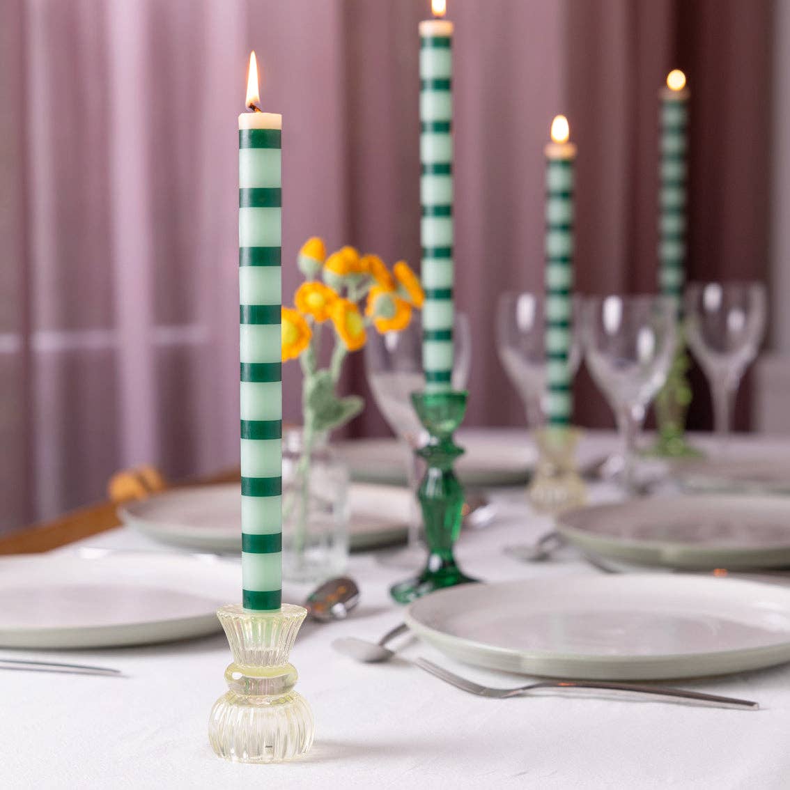 Green Stripe Straight Dinner Candle - THE BRISTOL ARTISAN