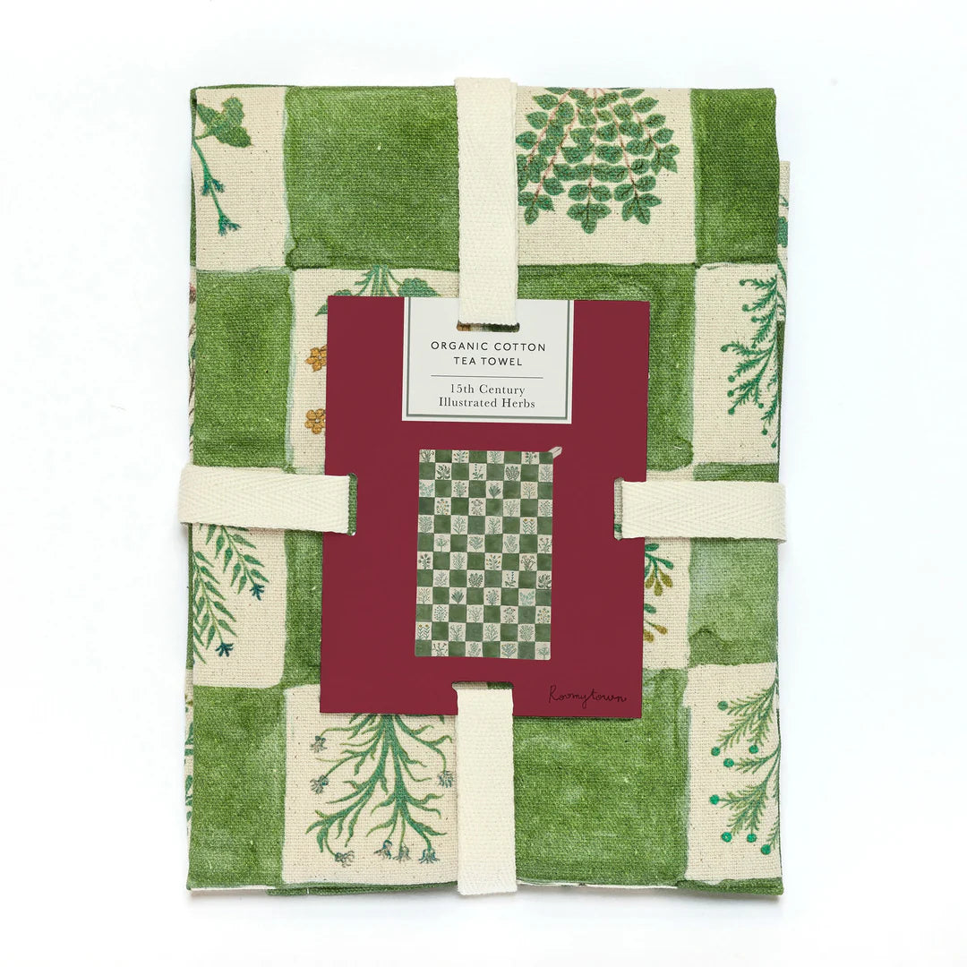 Organic Cotton Tea Towel - Illustrated Herbs - THE BRISTOL ARTISAN