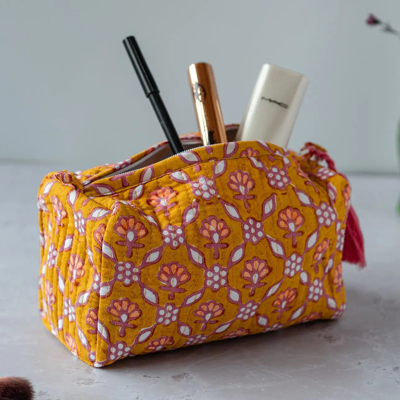 Cotton Block Printed Wash Bag - Nectar - THE BRISTOL ARTISAN