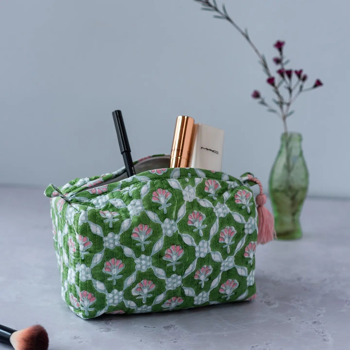 Cotton Block Printed Wash Bag - Petal - THE BRISTOL ARTISAN