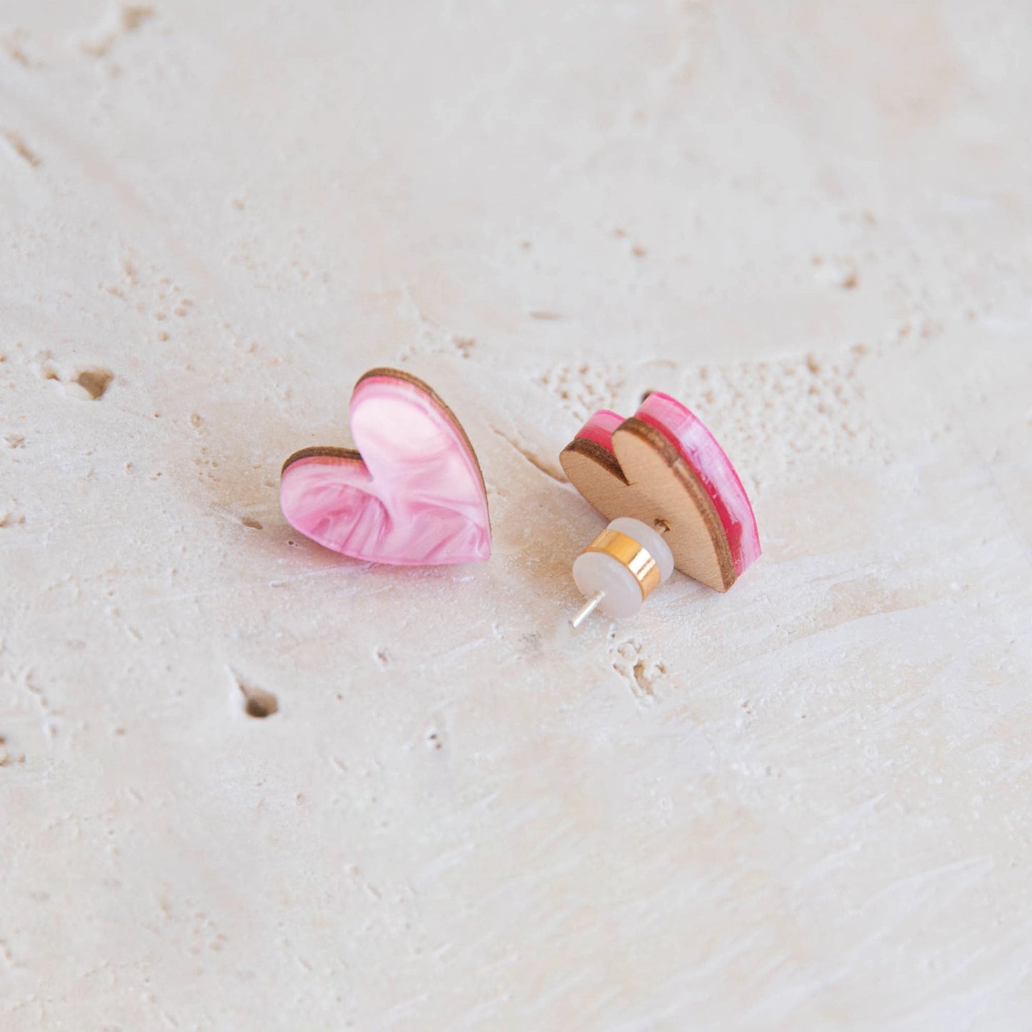 I Heart You Stud Earrings - Pink Marble - THE BRISTOL ARTISAN