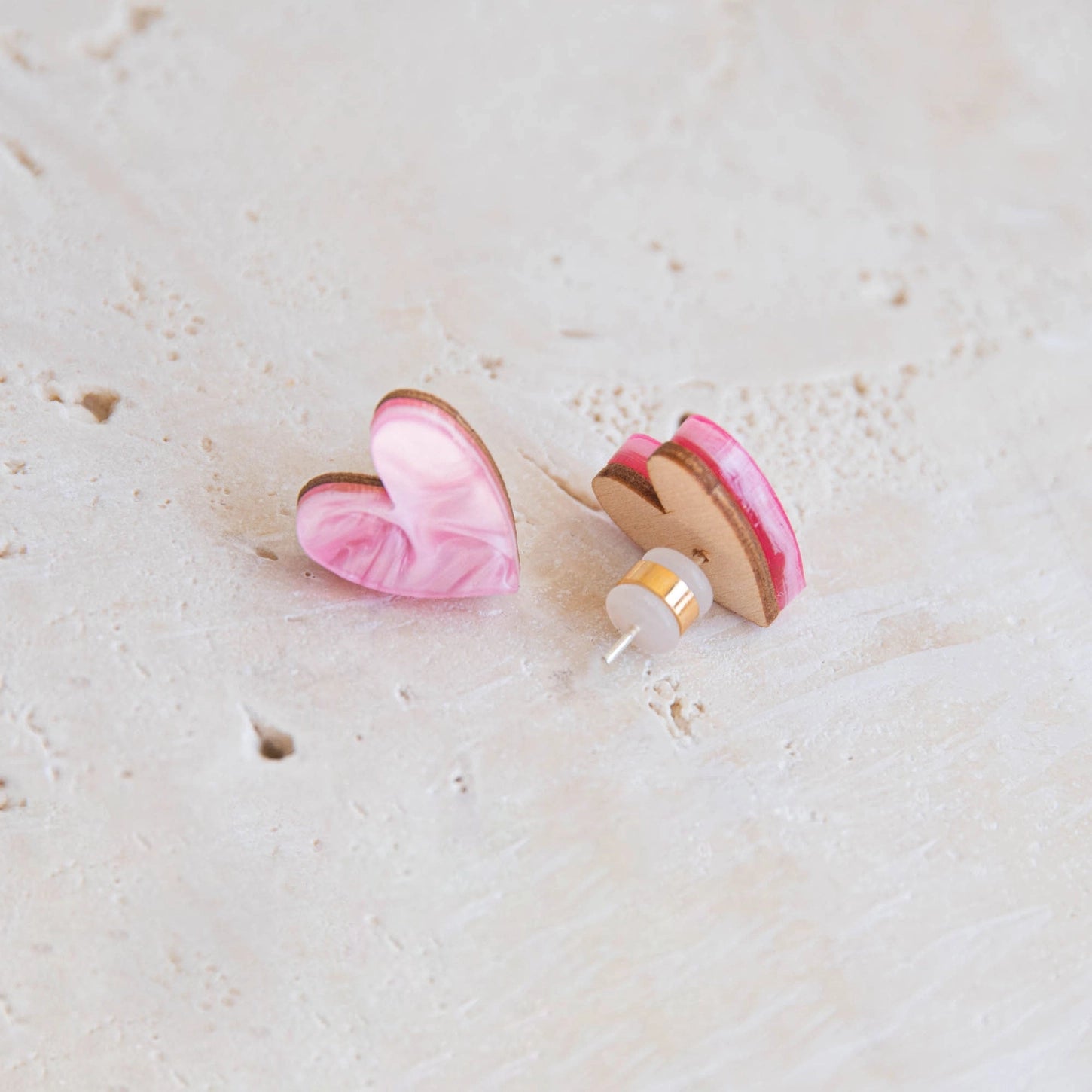 I Heart You Stud Earrings - Pink Marble - THE BRISTOL ARTISAN
