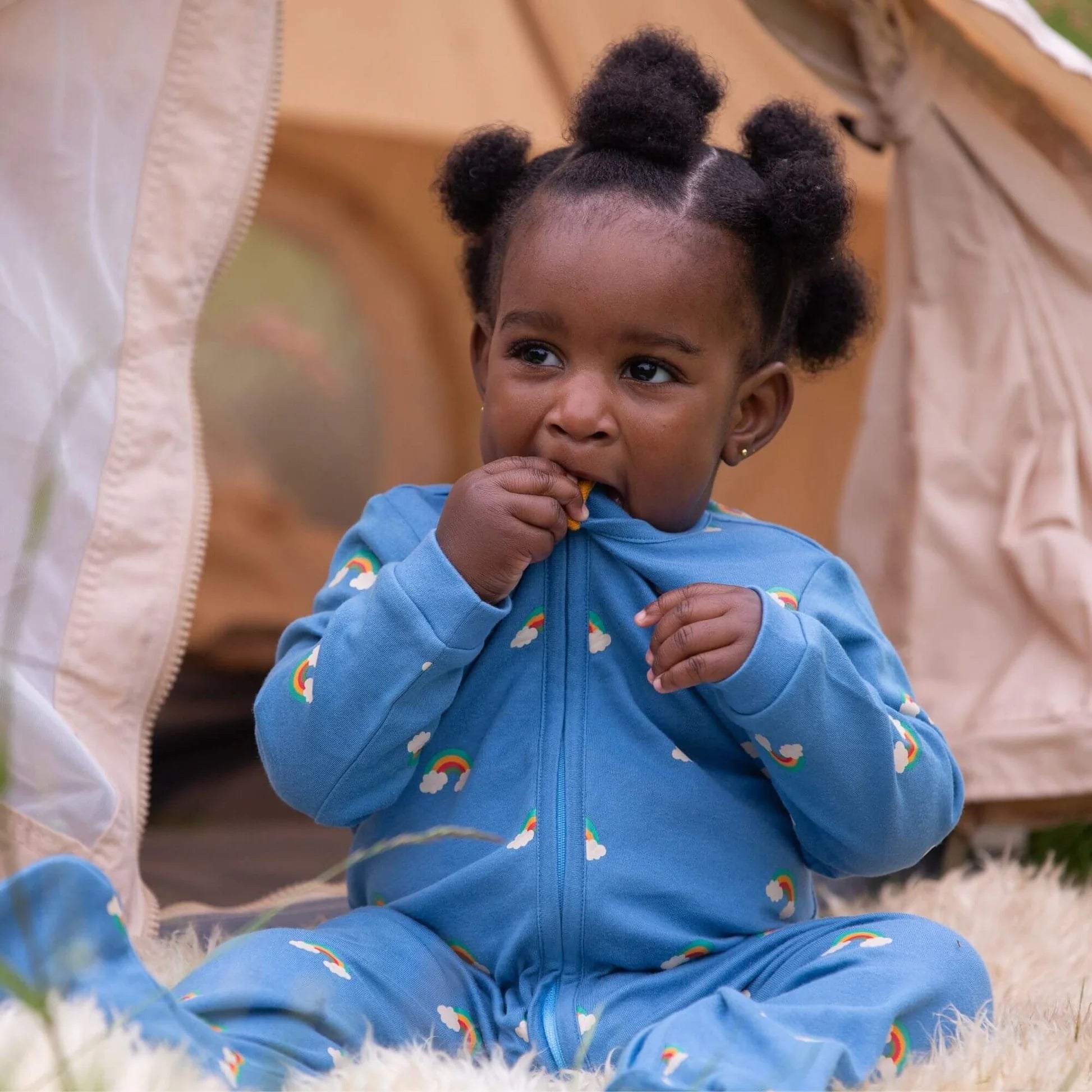 Blue Rainbows Zip Organic Babygrow - THE BRISTOL ARTISAN