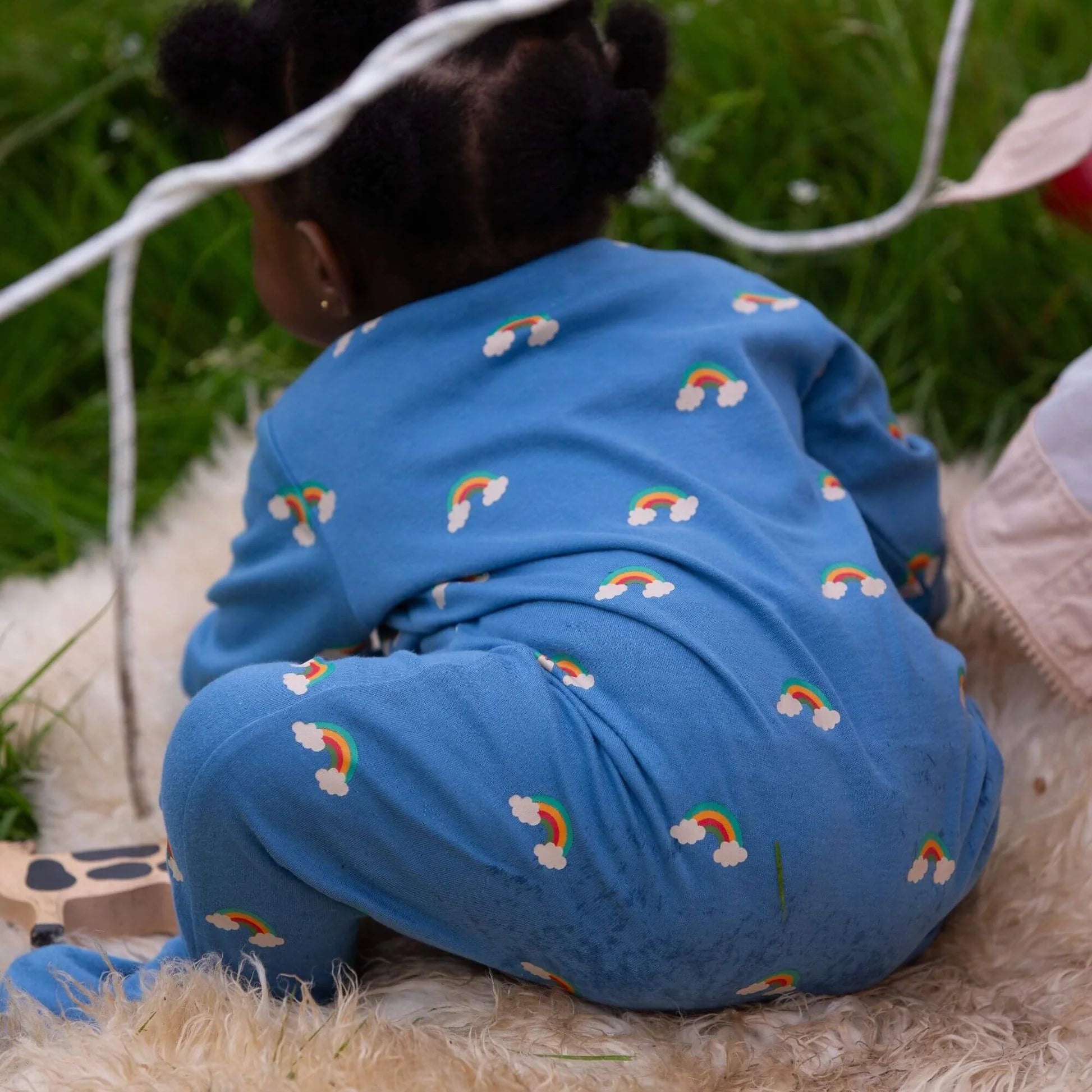 Blue Rainbows Zip Organic Babygrow - THE BRISTOL ARTISAN