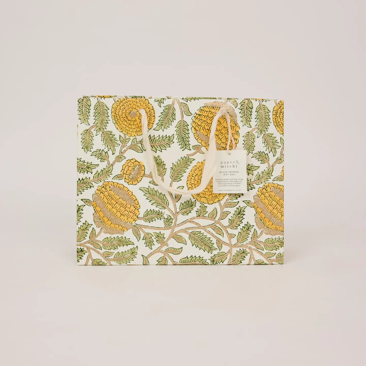 Hand Block Printed Medium Gift Bag - Marigold Glitz Sunshine - THE BRISTOL ARTISAN