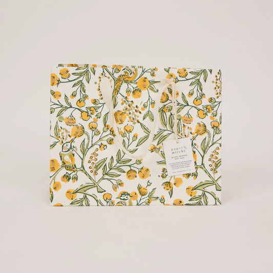 Hand Block Printed Medium Gift Bag - Songbirds Sunshine - THE BRISTOL ARTISAN