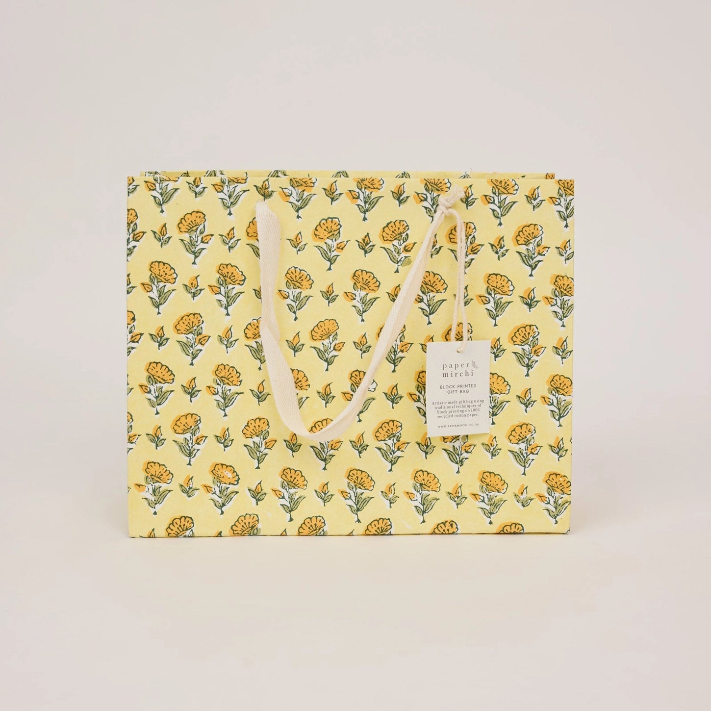 Hand Block Printed Medium Gift Bag - Ditsy Floral Sunshine - THE BRISTOL ARTISAN