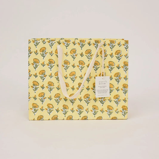 Hand Block Printed Medium Gift Bag - Ditsy Floral Sunshine - THE BRISTOL ARTISAN