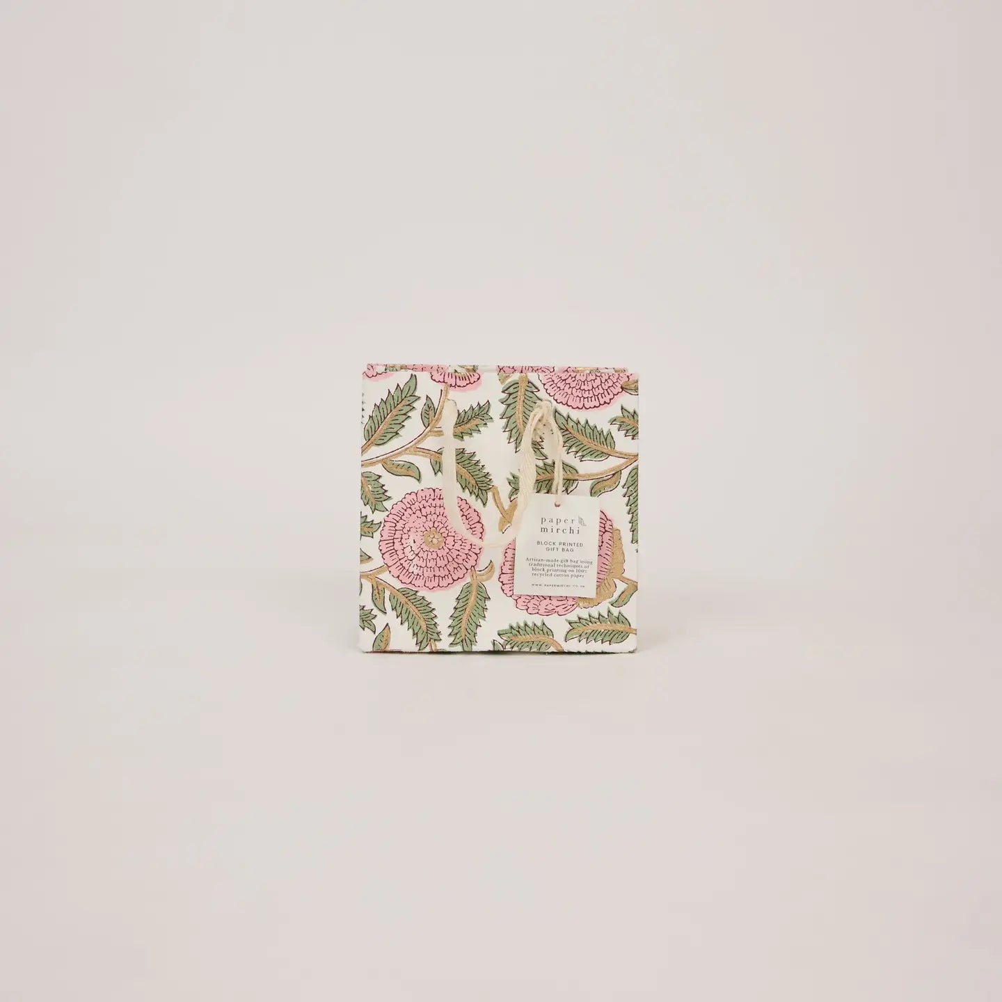 Hand Block Printed Small Gift Bag - Marigold Glitz Blush - THE BRISTOL ARTISAN