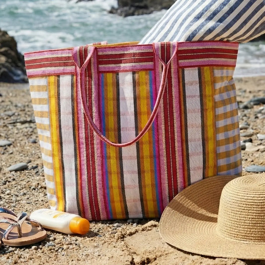 Eco Woven Shopper/Beach Bag - Yellow and Magenta Stripe - THE BRISTOL ARTISAN
