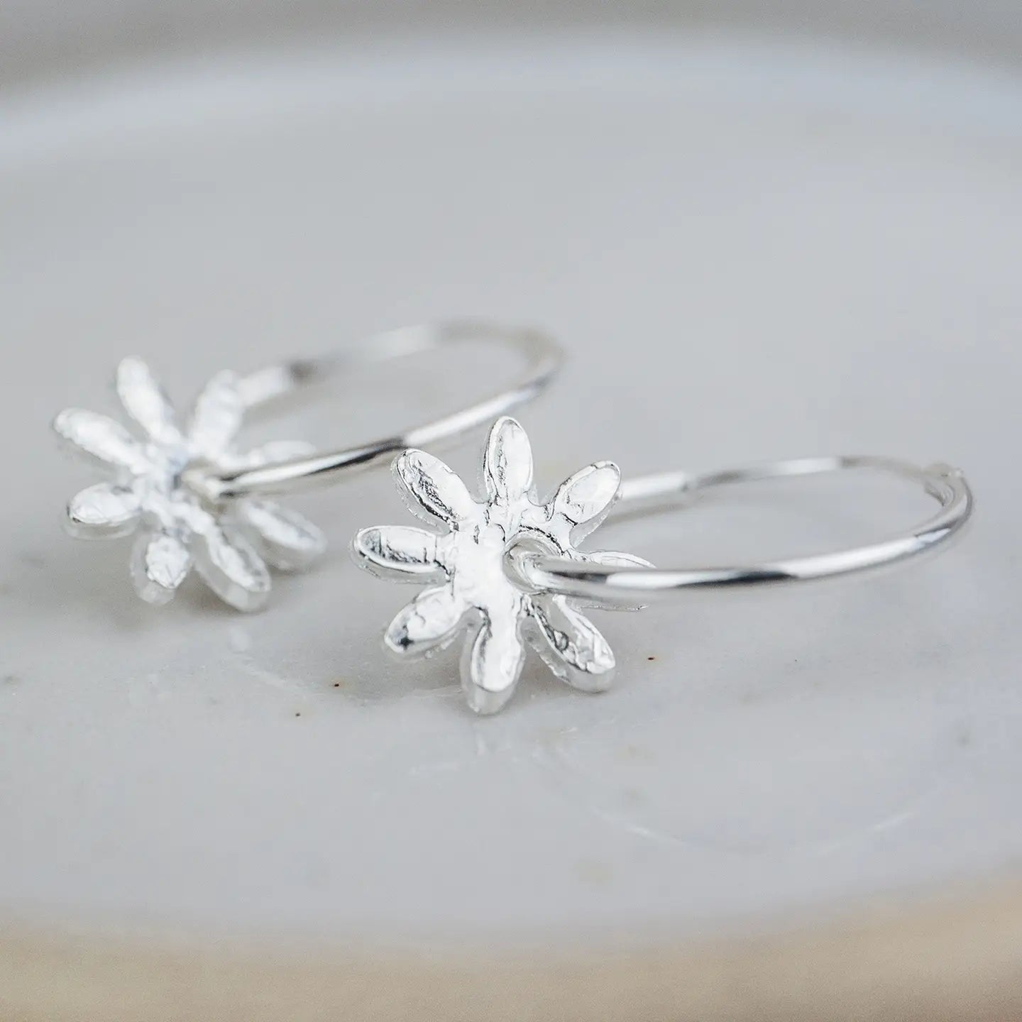 Sterling Silver Daisy Hoop Earrings - THE BRISTOL ARTISAN