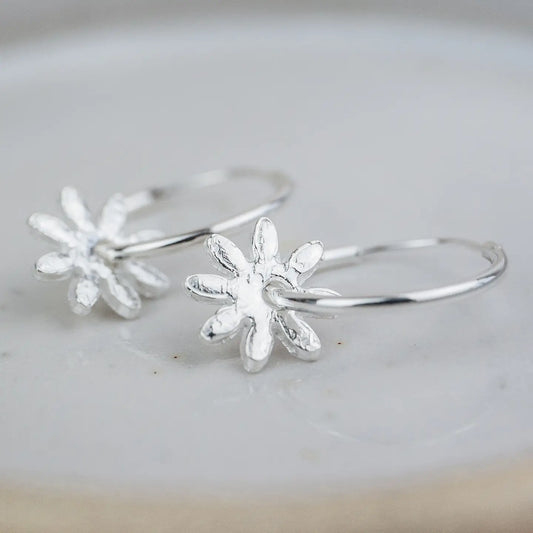 Sterling Silver Daisy Hoop Earrings - THE BRISTOL ARTISAN