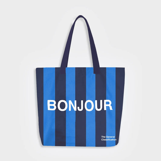 Bonjour Stripe Tote Bag Blue & Navy - THE BRISTOL ARTISAN