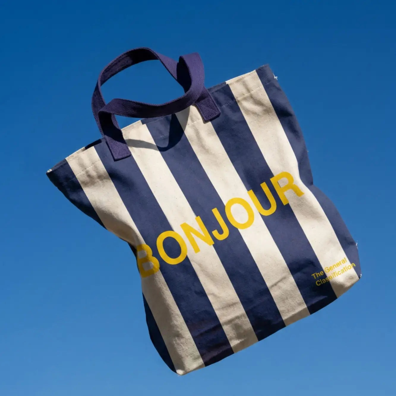 Bonjour Stripe Tote Bag Natural & Navy - THE BRISTOL ARTISAN