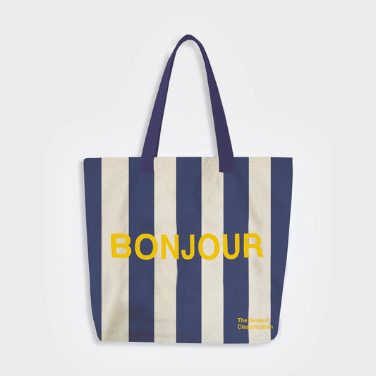 Bonjour Stripe Tote Bag Natural & Navy - THE BRISTOL ARTISAN