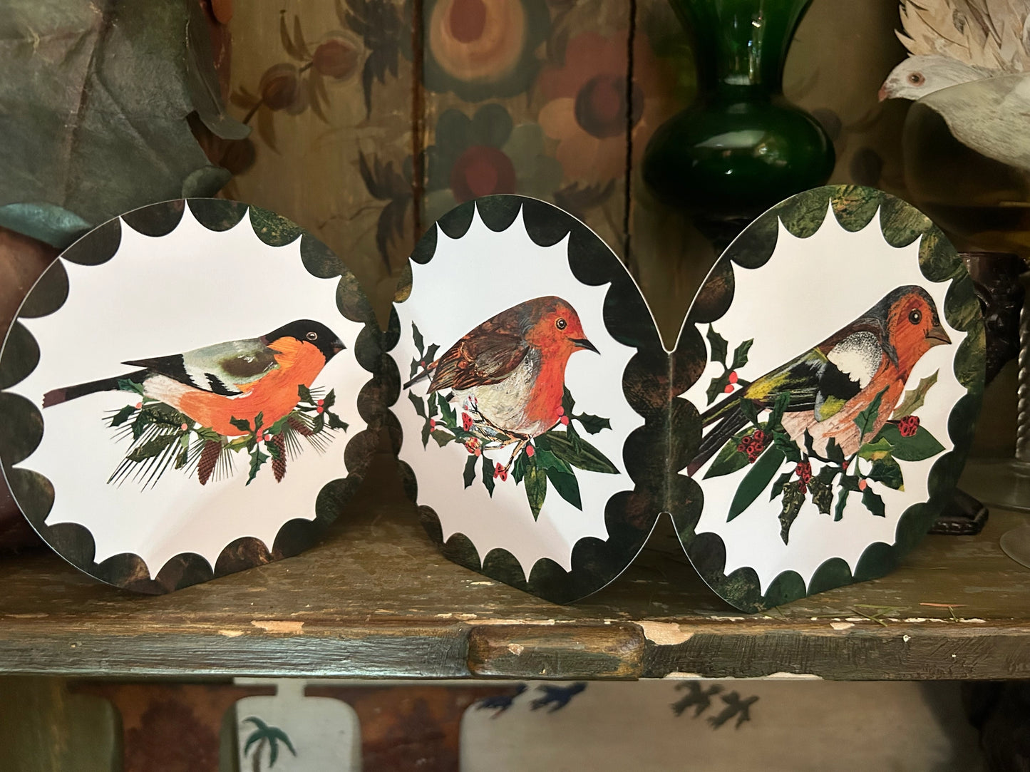 Festive Birds Round Concertina Greeting Card