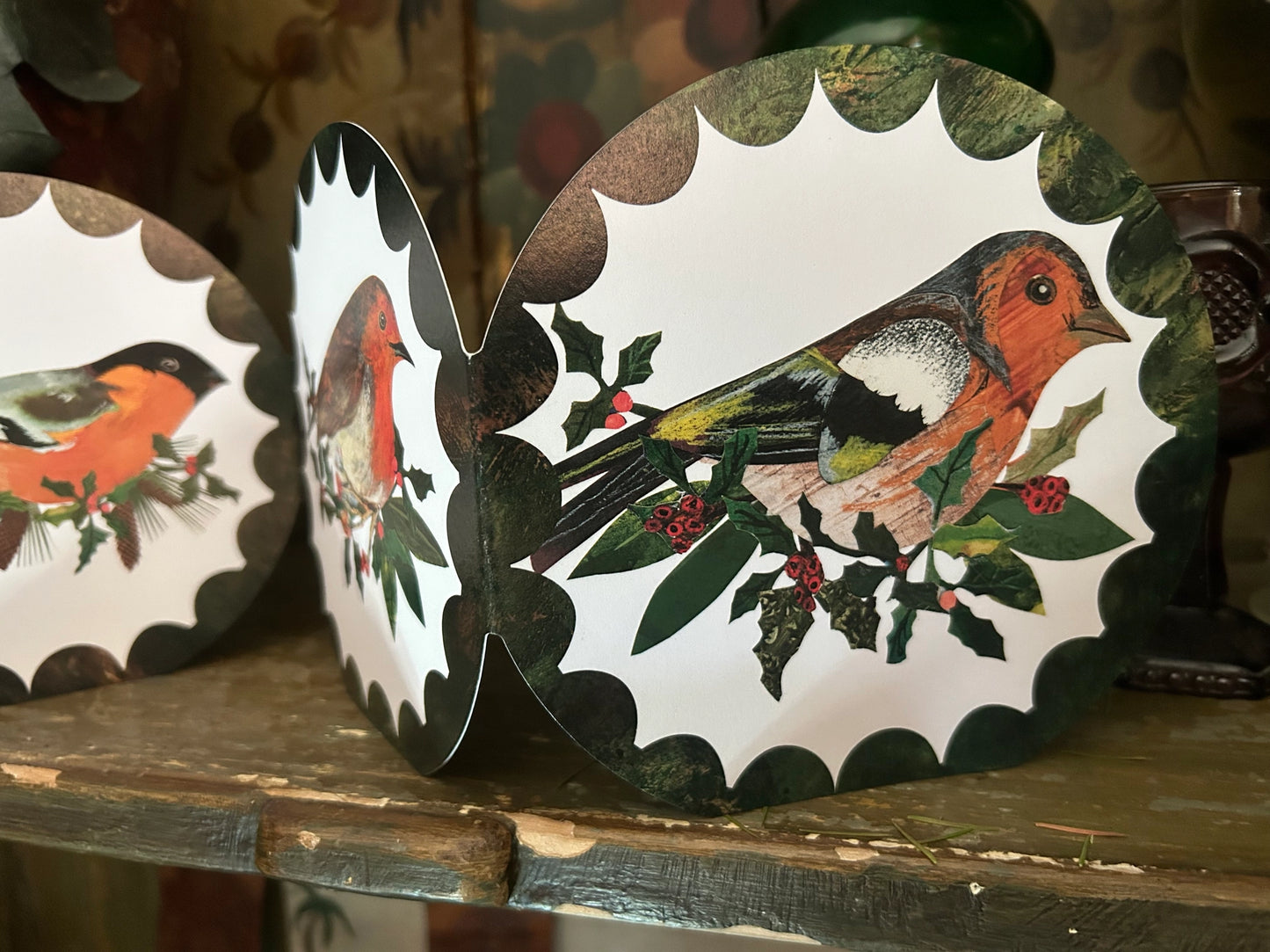 Festive Birds Round Concertina Greeting Card