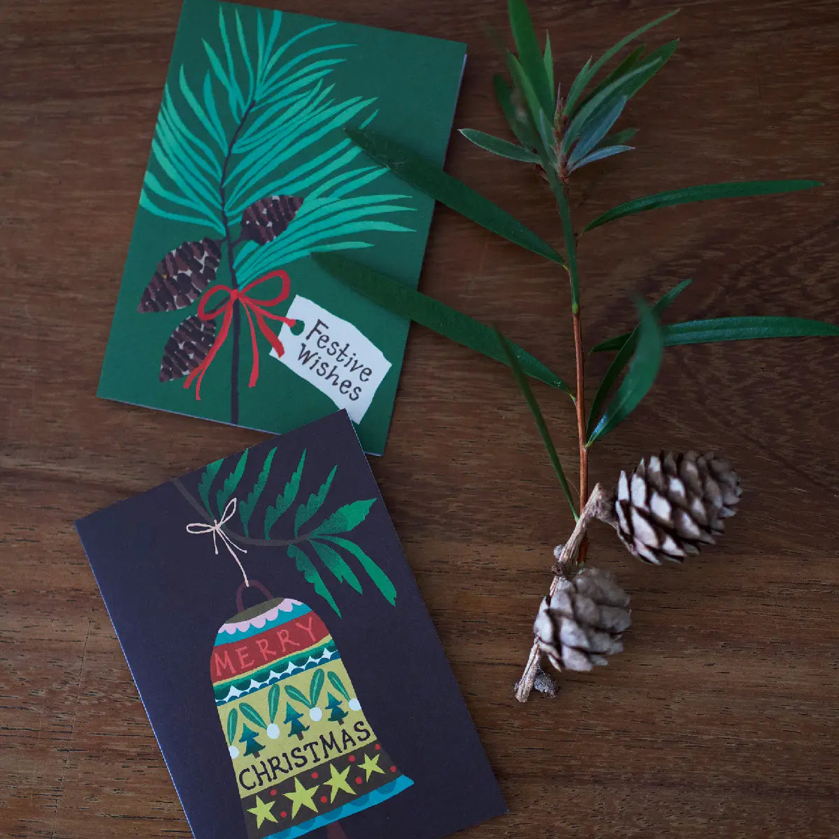 Christmas Mini Card Pack - Festive Pines & Christmas Bell