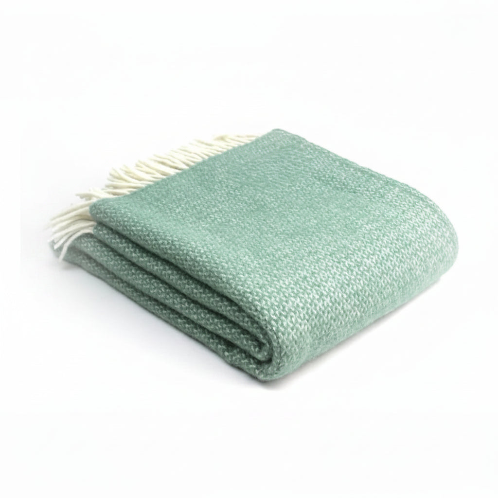 Illusion Sea Green Wool Blanket with Fringe - THE BRISTOL ARTISAN