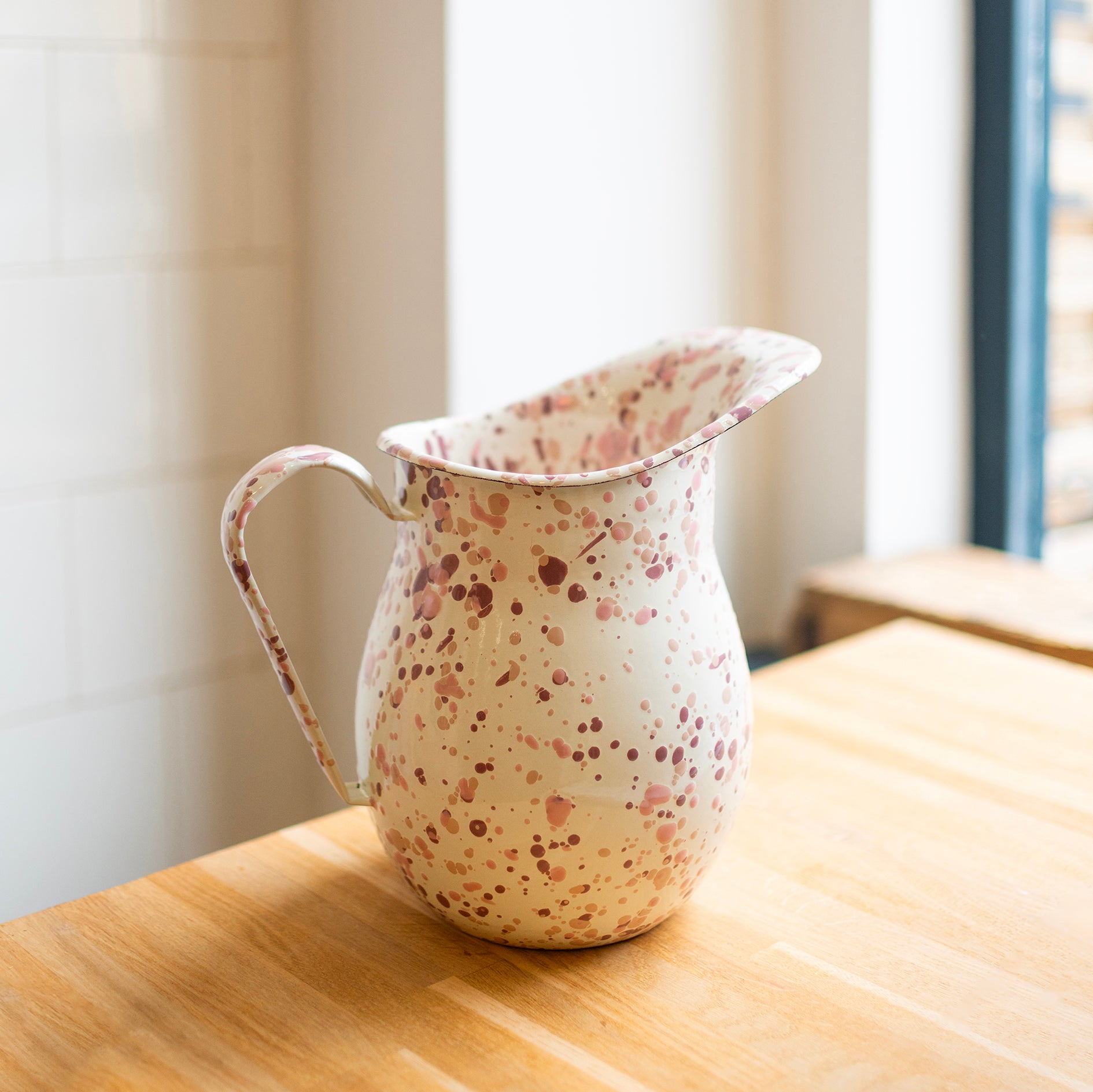 Pink Splatterware Enamel Pitcher Jug - THE BRISTOL ARTISAN