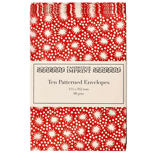 Packet of Ten Patterned Envelopes - Animalcules Crimson - THE BRISTOL ARTISAN