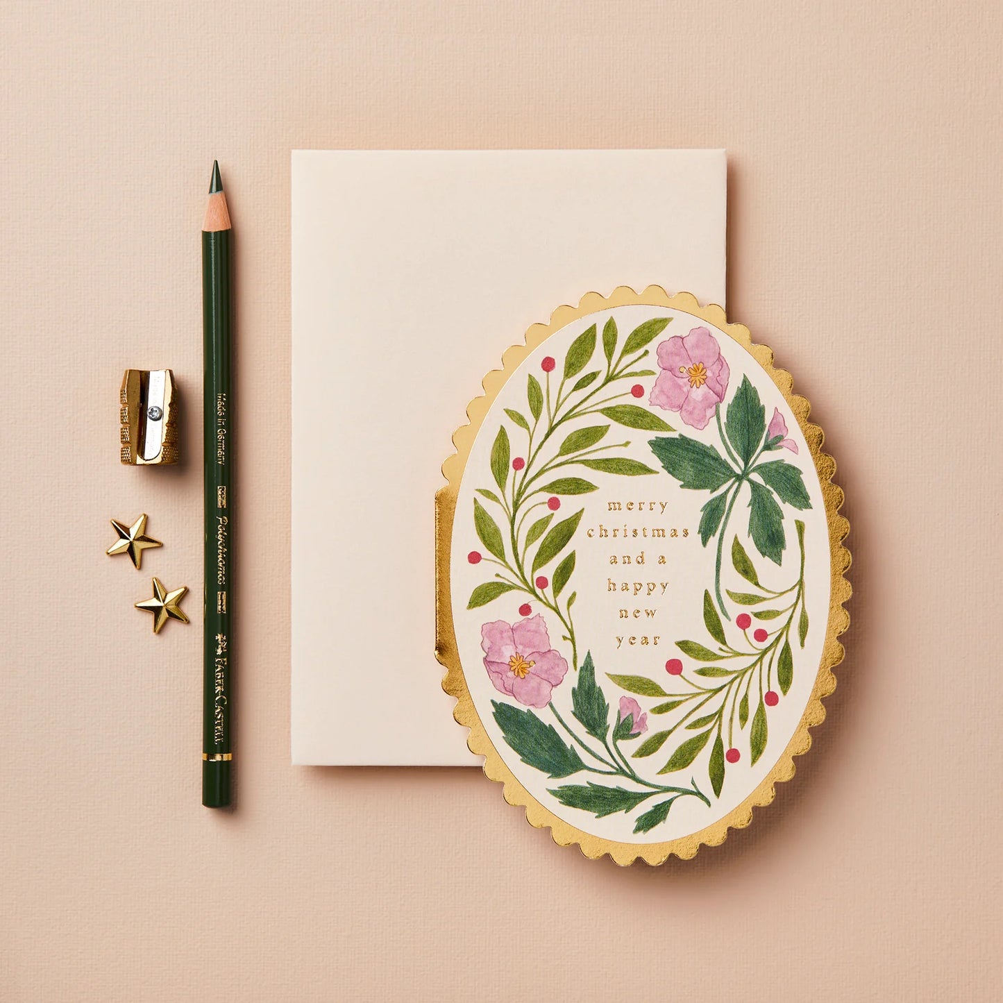 Pink flora 'Merry Christmas Happy New Year' Card - THE BRISTOL ARTISAN
