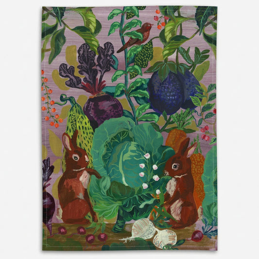 Rabbits in the cabbage patch Linen Tea Towel - THE BRISTOL ARTISAN