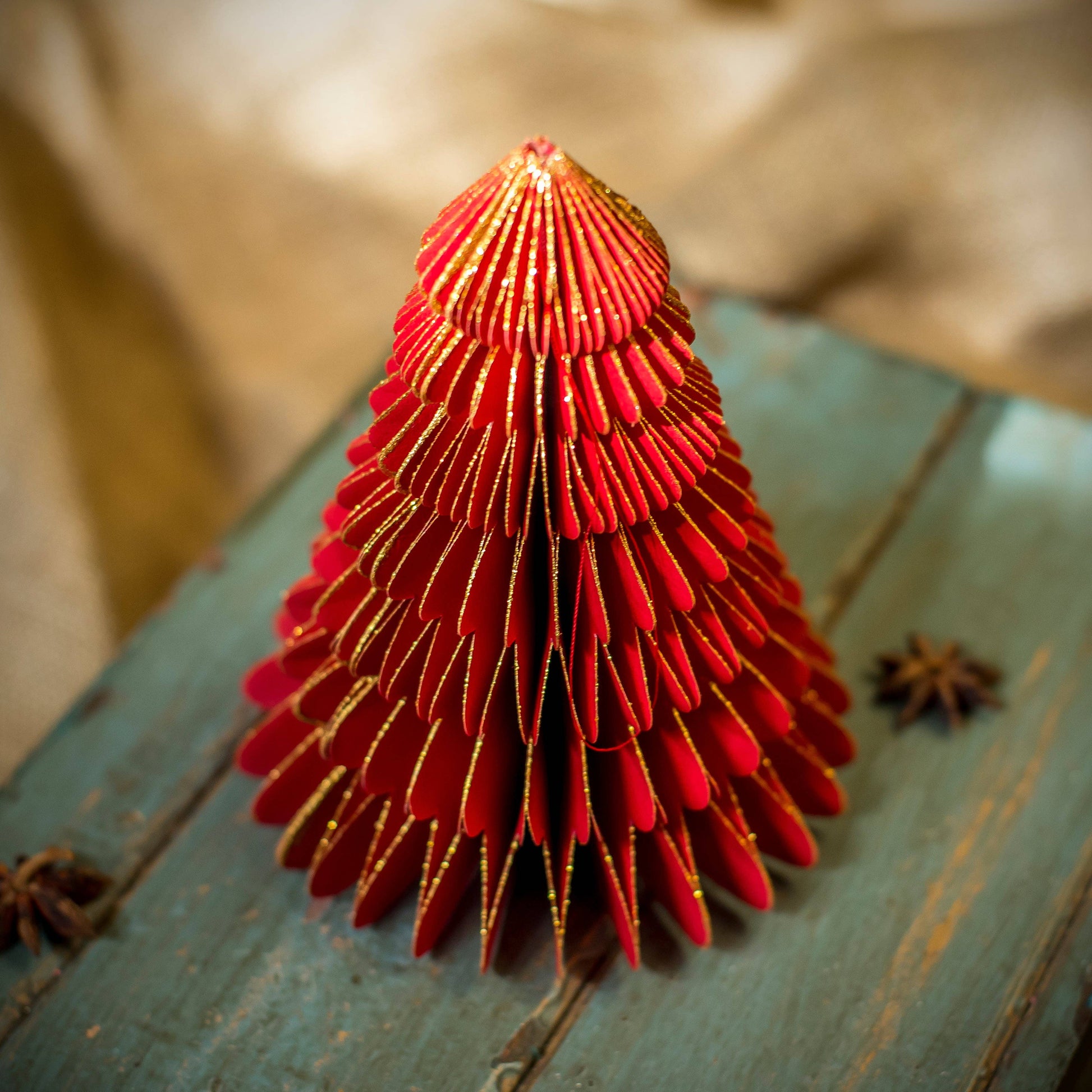 Red Paper Honeycomb Hanging Tree Decoration - THE BRISTOL ARTISAN