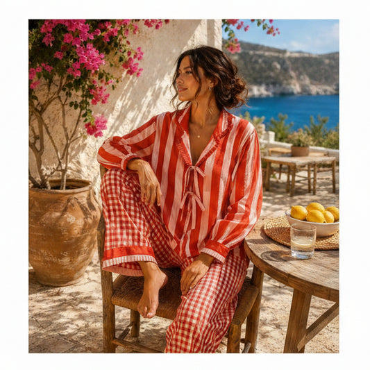 Pure Cotton Block Printed PJ's Orange - THE BRISTOL ARTISAN