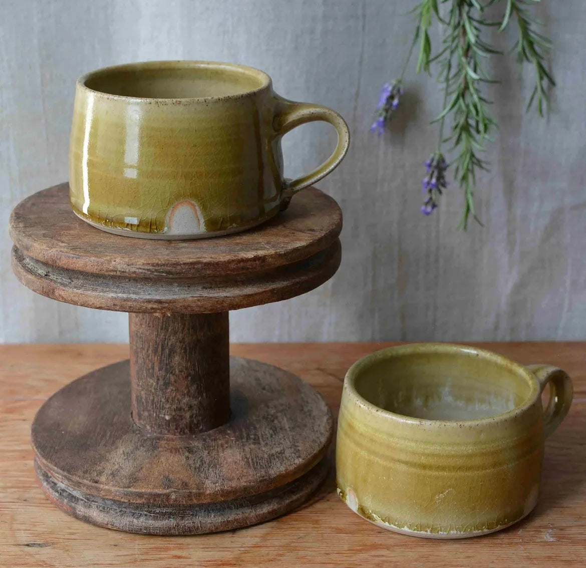White/gold Dolomite glaze short mug by Lucy Turner - THE BRISTOL ARTISAN