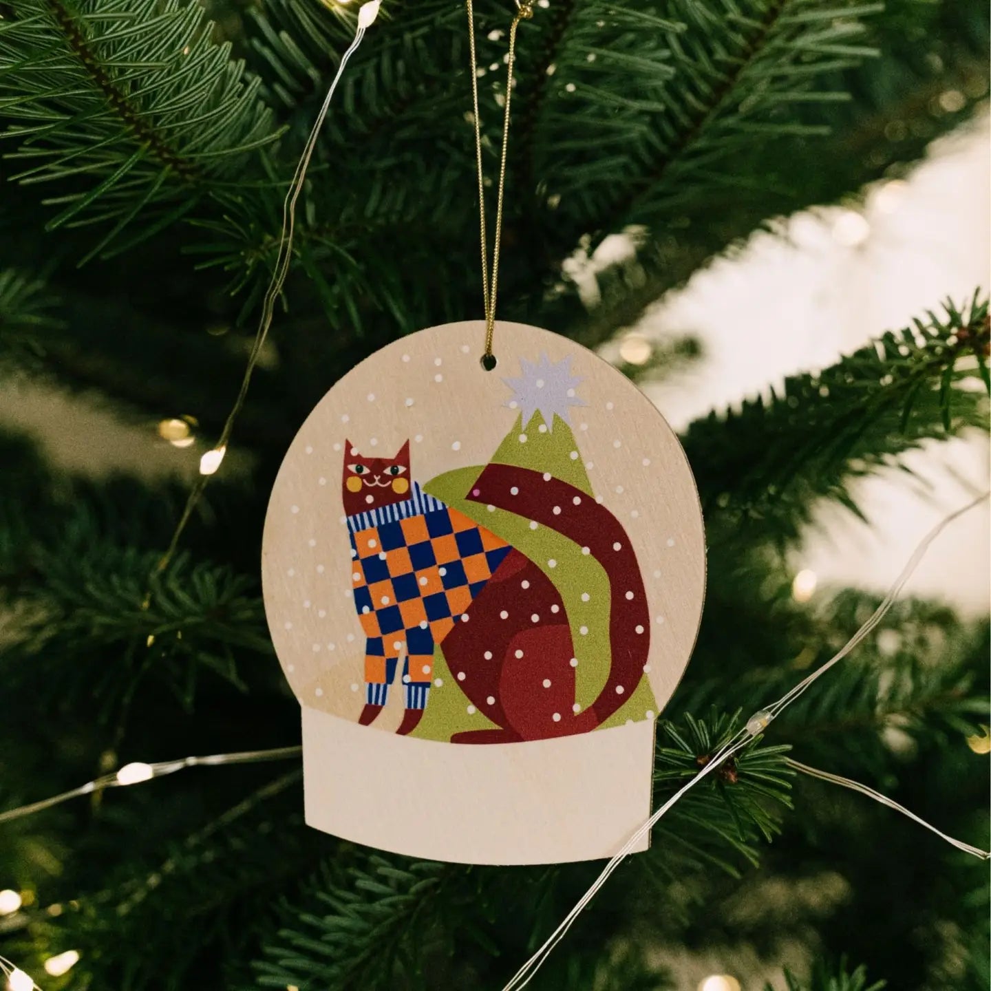 Wooden Cat in Snow Christmas tree hanging decoration - THE BRISTOL ARTISAN