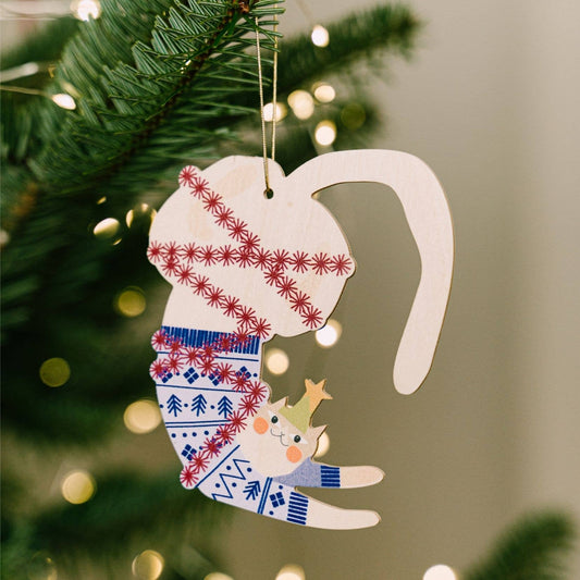 Wooden Playful Cat Christmas tree hanging decoration ornament - THE BRISTOL ARTISAN