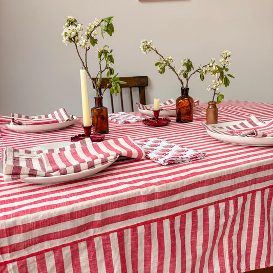Woven Poppy Stripe Tablecloth – 100% Cotton - THE BRISTOL ARTISAN